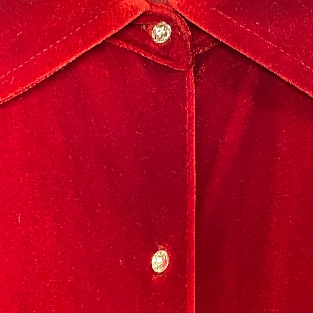 Jones New York Red Velvet Jeweled Rhinestones Buttons Shirt XL Holiday - Picture 14 of 15